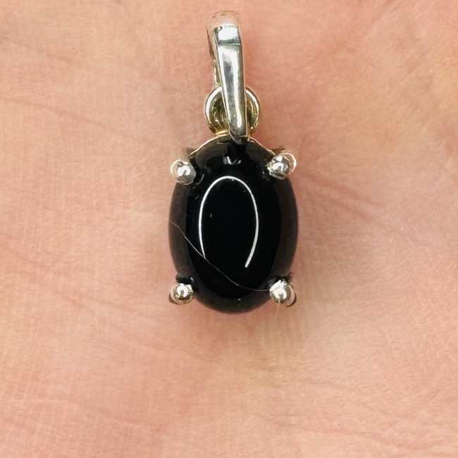 Black Onyx Pendants - Oval Prong Claw Set - Sterling Silver
