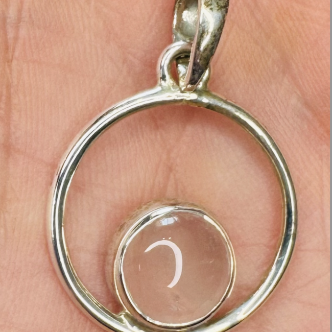 Rose Quartz Pendants - Round Decorative Sterling Silver
