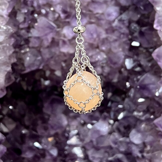 Wire Necklace Crystal  Chain Mail Cages (Large) - Silver Plated 16-18"