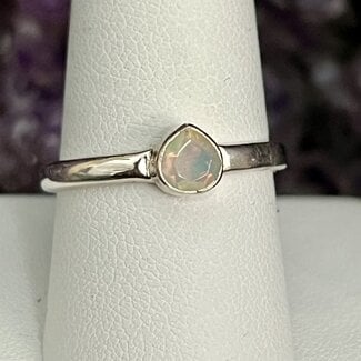 Ethiopian Opal Ring - Size 10 Teardrop Pear Bezel Set - Sterling Silver