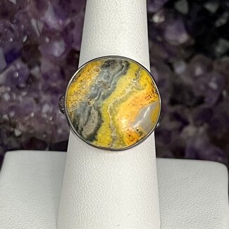 Bumblebee Jasper Rings - Size 9 Circle Round Bezel Set - Sterling Silver