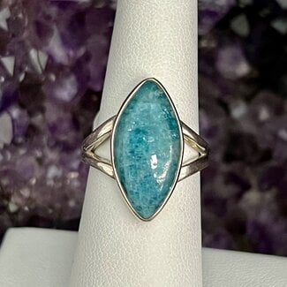 Blue Apatite Rings - Size 6 Marquise Marquee Bezel Set - Rough Raw Sterling Silver