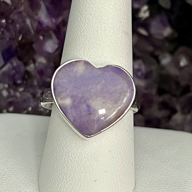 Purple Violet Jade Rings - Size 11 Heart Bezel Set - Sterling Silver