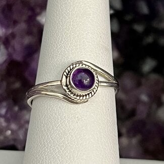 Amethyst Ring - Size 7 Round Deco Loop - Sterling Silver