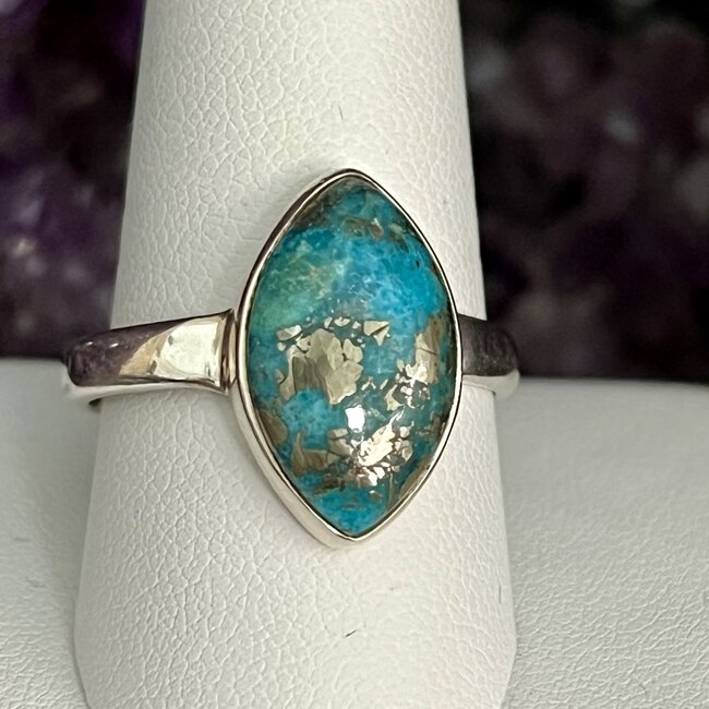 Turquoise Rings - Size 11 Marquise Marquee Bezel Set - Rough Raw Sterling Silver
