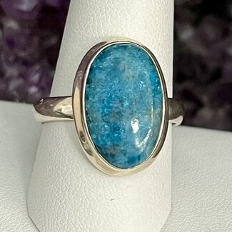 Blue Apatite Rings - Size 11 Oval Bezel Set - Rough Raw Sterling Silver