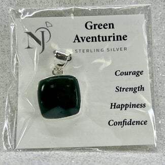 Dark Green Aventurine Pendant - Square Sterling Silver
