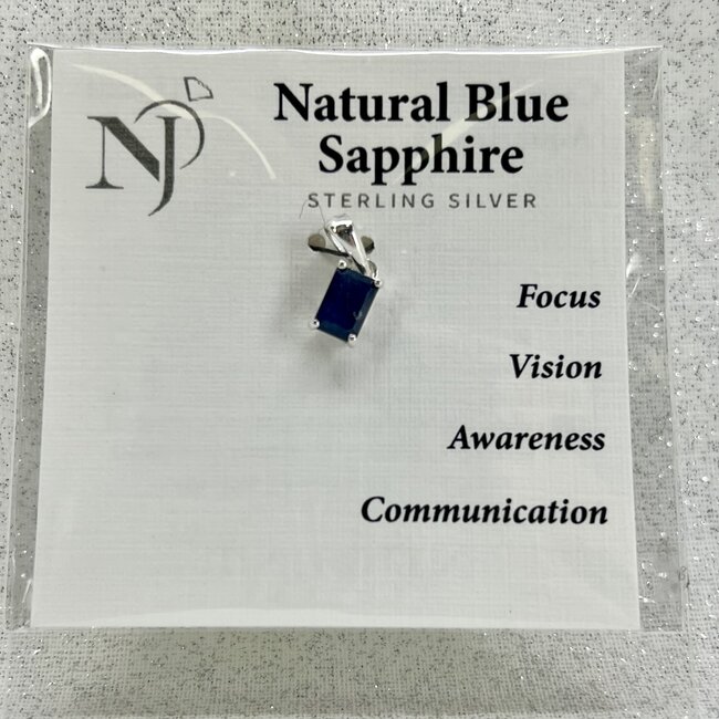 Blue Sapphire Pendant - Rectangle Faceted - Sterling Silver