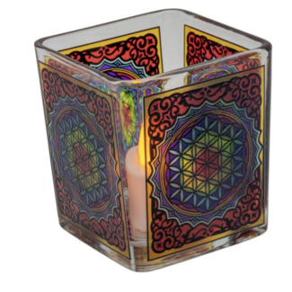 Flower of Life Glass Square Votive Holder - Handcrafted