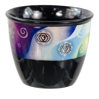 Black Ceramic Chakra Smudge Sage Pot Holder - 5" x 4"
