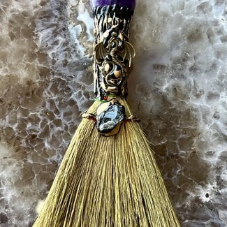 Witch Broom w/ Amethyst Tumble & Heart w/ Engraved Dragon