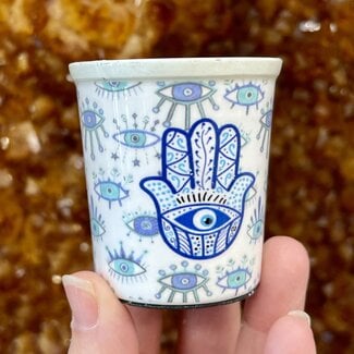 Evil Eye Hamsa Hand Votive Scented Candle w/ Herbs & Crystals