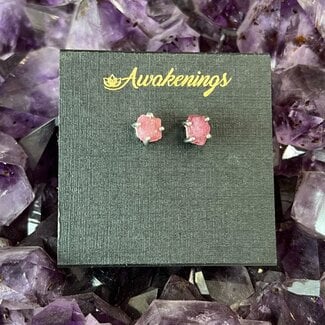 Pink Red Tourmaline Earrings - Rough Raw Natural Studs - Sterling Silver