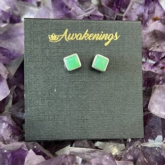Green Chrysoprase Earrings - Square Studs - Sterling Silver