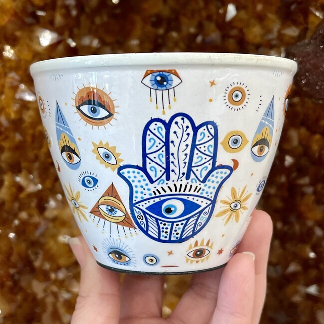 Evil Eye Hamsa Hand Metal Smudge Bowl - 4 x 3.25"