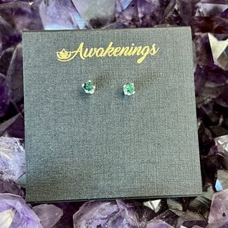 Emerald Round Stud Earrings - Sterling Silver