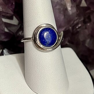 Lapis Lazuli Round Ring - Size 8 - Decorative Loop Sterling Silver