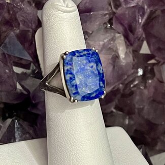 Lapis Lazuli Ring - Size 6 Square Wide Deco Band - Sterling Silver