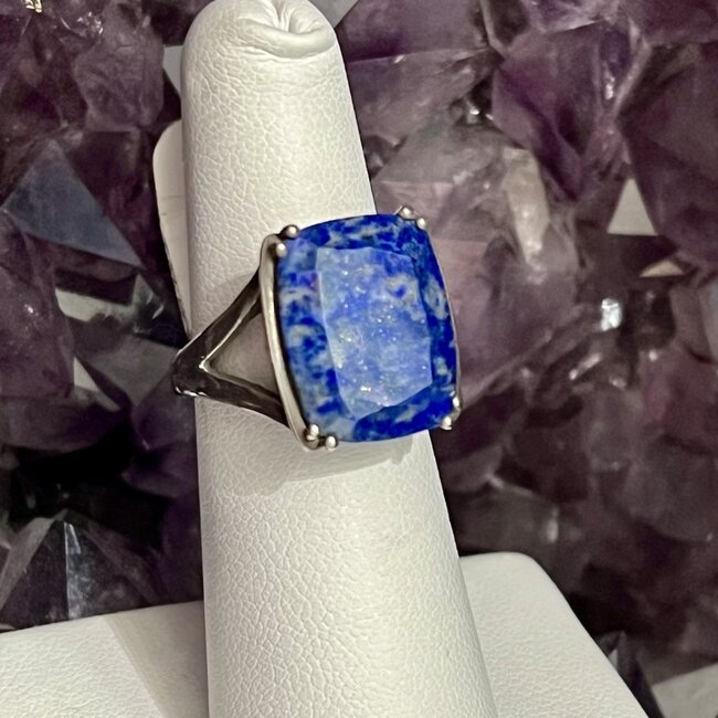Lapis Lazuli Ring - Size 5.5 Square Wide Deco Band - Sterling Silver