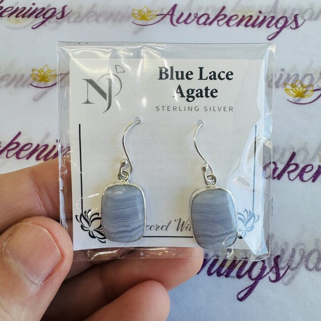 Blue Lace Agate Earrings - Sterling Silver