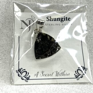 Shungite Pendant - Triangle Rough Raw Natural - Sterling Silver