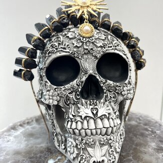 Black Obsidian Crown Tiara - Sun Goddess Rough (Gold Plated) Crystal Headband Hair Accessories