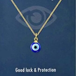 Evil Eye Necklace - Gold Plated Round Blue 16-18" Adjustable