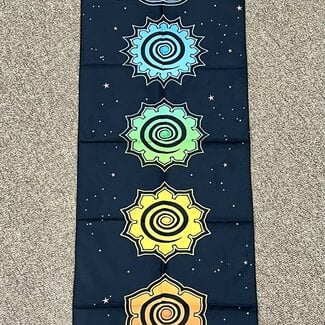 7 Chakra Symbols Tapestry / Banner - Black, 15W x 59L"