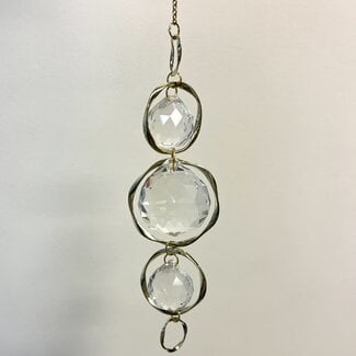 Crystal Prism Suncatcher Sun Catcher (2) 20mm & (1) 30mm Faceted Ball Prisms Inside Gold (Plated) Rings - Window Mirror Home Decor