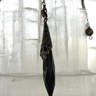Black Onyx Pendulum - Faceted Point (Antique Bronze) Boho Vintage