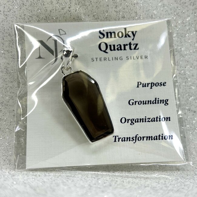 Smoky Smokey Quartz Pendant - Coffin Faceted Bezel - Sterling Silver