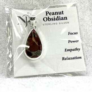 Peanut Obsidian Pendant - Teardrop Pear - Sterling Silver