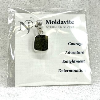 Moldavite Pendant - Square Sterling Silver - Rough Raw Natural