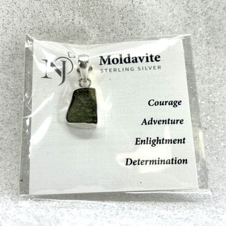 Moldavite Pendant - Rectangle Sterling Silver - Rough Raw Natural