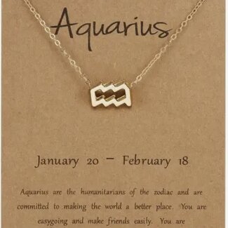Aquarius Necklaces - Gold Plated  (16-18" Adjustable) - Zodiac Sign Pendant Charm Astrology