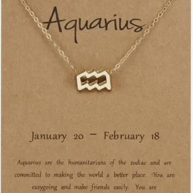 Aquarius Necklaces - Gold Plated  (16-18" Adjustable) - Zodiac Sign Pendant Charm Astrology
