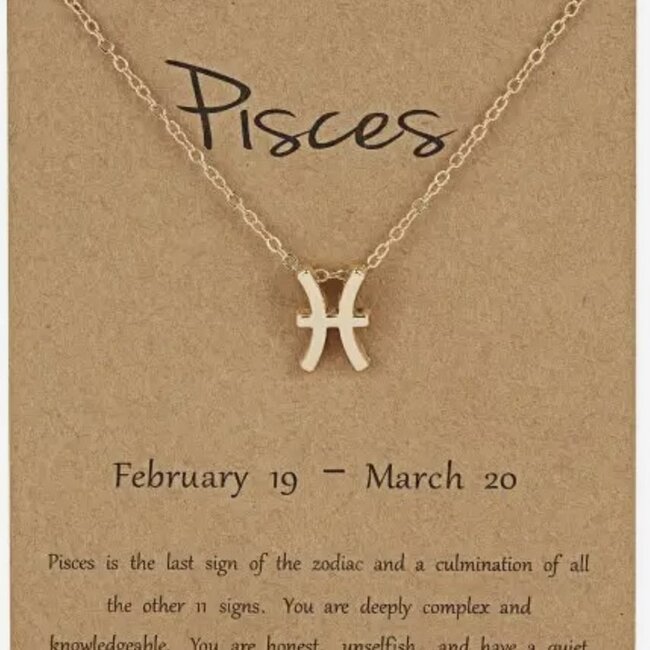 Pisces Necklaces - Gold Plated  (16-18" Adjustable) - Zodiac Sign Pendant Charm Astrology