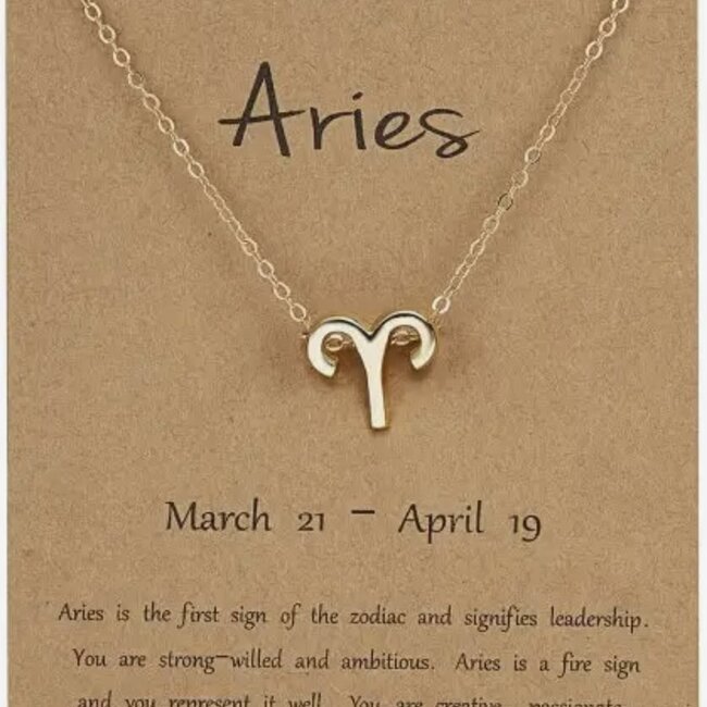 Aries Necklaces - Gold Plated  (16-18" Adjustable) - Zodiac Sign Pendant Charm Astrology