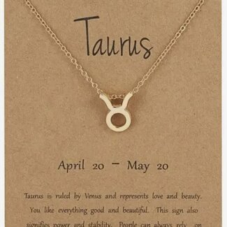 Taurus Necklaces - Gold Plated  (16-18" Adjustable) - Zodiac Sign Pendant Charm Astrology