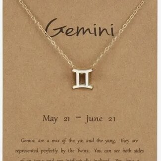 Gemini Necklace - Gold Plated (16-18" Adjustable) Zodiac Astrology