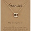 Gemini Necklaces - Gold Plated  (16-18" Adjustable) - Zodiac Sign Pendant Charm Astrology