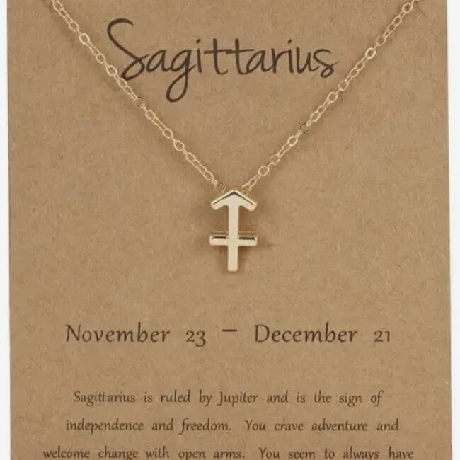 Sagittarius Necklaces - Gold Plated  (16-18" Adjustable) - Zodiac Sign Pendant Charm Astrology