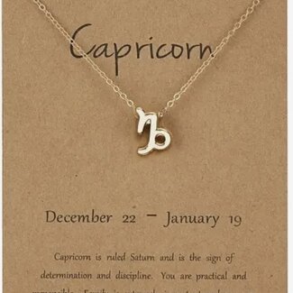 Capricorn Necklaces - Gold Plated  (16-18" Adjustable) - Zodiac Sign Pendant Charm Astrology