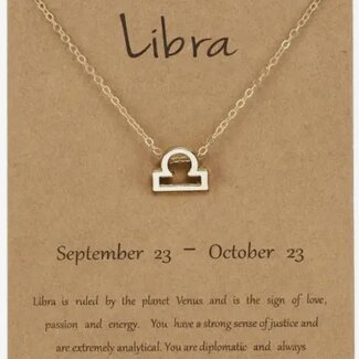 Libra Necklaces - Gold Plated  (16-18" Adjustable) - Zodiac Sign Pendant Charm Astrology