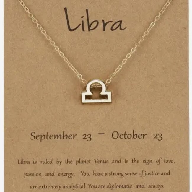 Libra Necklace - Gold Plated (16-18" Adjustable) Zodiac Astrology