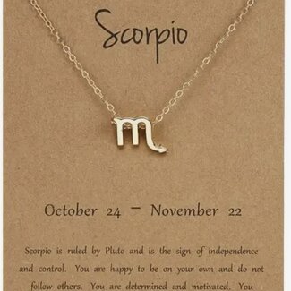 Scorpio Necklaces - Gold Plated  (16-18" Adjustable) - Zodiac Sign Pendant Charm Astrology