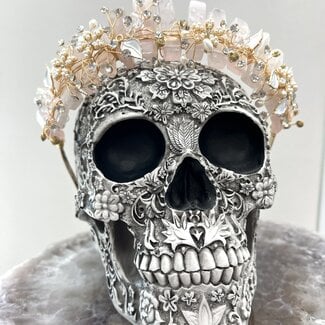 Rose Quartz Crown Tiara -  Rough w/ Flowers & Pearls (Gold Plated) Crystal Headband Hair Accessories