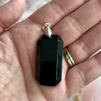 Black Obsidian Pendant - Faceted Rounded Rectangle