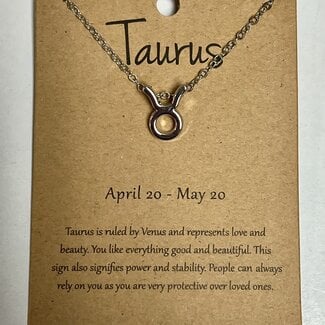 Taurus Zodiac Sign Pendant Charm (Silver Plated) Choker Necklace  -  (16-18" Adjustable)