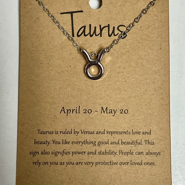 Taurus Necklaces - Silver Plated  (16-18" Adjustable) - Zodiac Sign Pendant Charm Astrology